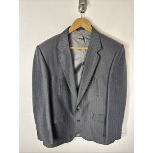 Vintage Circle S Western Blazer Sport Coat Gray Pinstripe 42R USA
